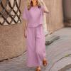 NineFit Basics Two Piece Linen Sets for Women Matching Sets Travel Lounge Sets Summer Vacation Outfits Solid Top Wide Leg Pant Suit, Large, 16-pink view 2