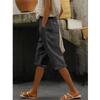 DMOYALA 2024 Women's Summer Casual Linen Pants Elastic Waist Relaxed Fit Cropped Pants Beach Shorts with Pockets Dark Grey 2XL view 2