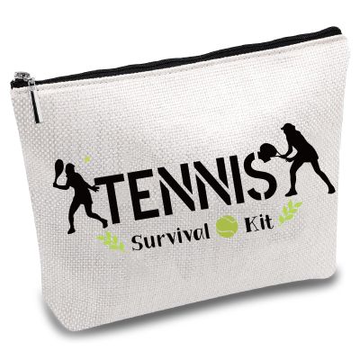 CREATCABIN Tennis Survival Kit Bag Tennis Makeup Bag Polycotton Cosmetic Multi-Purpose Bags with Zipper Sport Work Travel Canvas Pouch Bags for Tennis Team Teacher Women Gifts 10 x 7 Inch