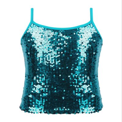 Jelory Kids Girls Sparkly Sequin Vest Hip Hop Dance Tops Latin Jazz Modern Dancewear Spaghetti Straps Tank Top Lake Blue 8 Years