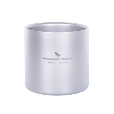 iBasingo 180ml Titanium Double-Walled Cup Ultralight Camping Tea Coffee Mug Metal Durable Cold Hot Insulated Drinking Mug Portable Tableware for Outdoor Travel Hiking Picnic Daily Used Ti3028D