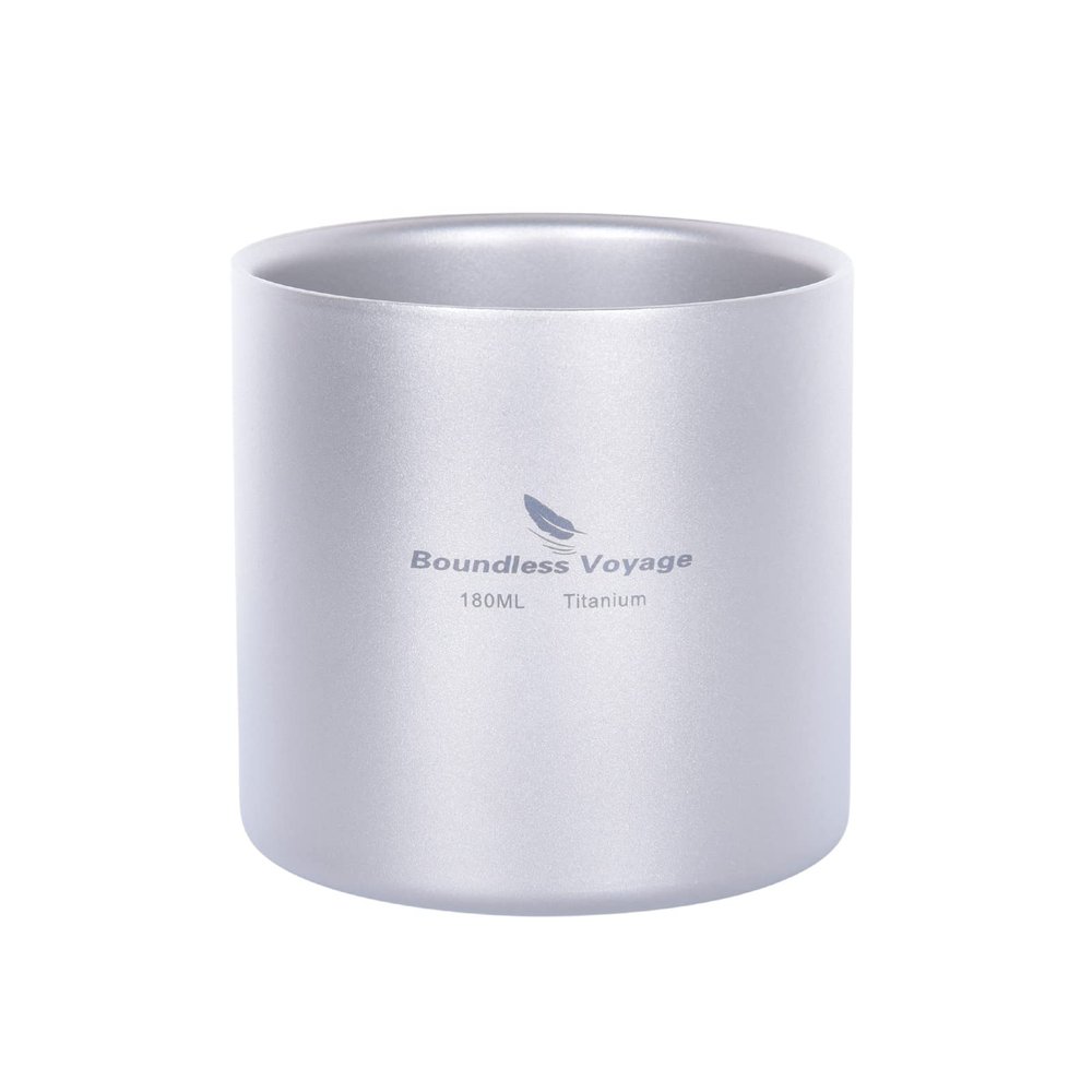 iBasingo 180ml Titanium Double-Walled Cup Ultralight Camping Tea Coffee Mug Metal Durable Cold Hot Insulated Drinking Mug Portable Tableware for Outdoor Travel Hiking Picnic Daily Used Ti3028D