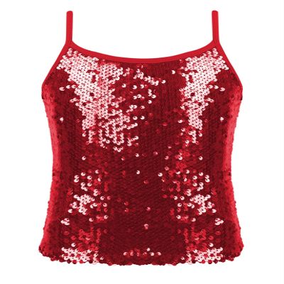 Jelory Kids Girls Sparkly Sequin Vest Hip Hop Dance Tops Latin Jazz Modern Dancewear Spaghetti Straps Tank Top Red 6 Years