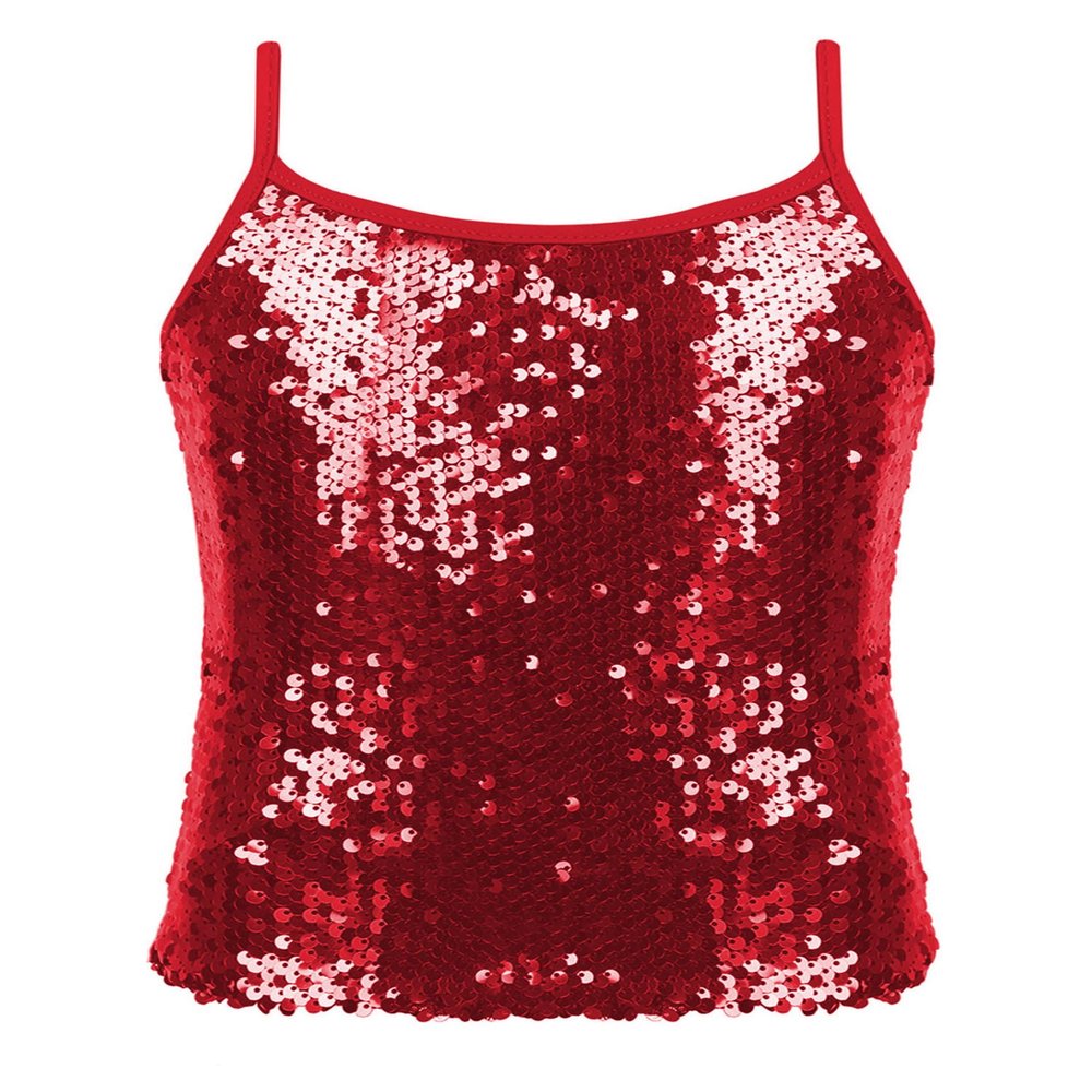 Jelory Kids Girls Sparkly Sequin Vest Hip Hop Dance Tops Latin Jazz Modern Dancewear Spaghetti Straps Tank Top Red 6 Years