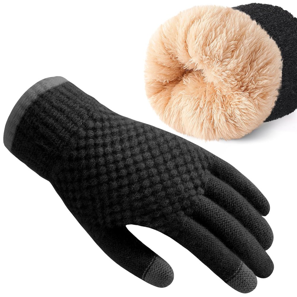 Clothirily Winter Gloves for Women Men - Over Thick Wool Fleece Liner Touchscreen Thermal Knit With Elastic Cuff Insulated for Cold Weather