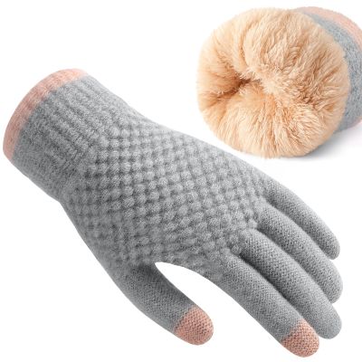 Clothirily Winter Gloves - Thick Wool Fleece Liner, Thermal Knit, Touchscreen, Elastic Cuff Insulated Gloves for Women & Men - Cold Weather