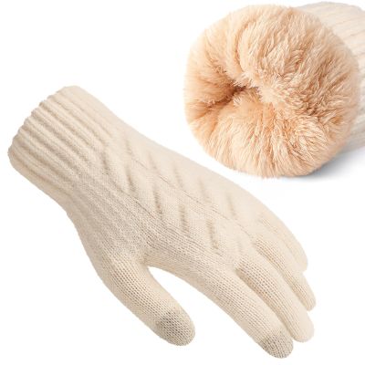Clothirily Winter Gloves for Women Men, Over Thick Wool Fleece Liner Touchscreen Gloves, Thermal Knit Winter Glove, Elastic Cuff Insulated Glove for Women Men Cold Weather