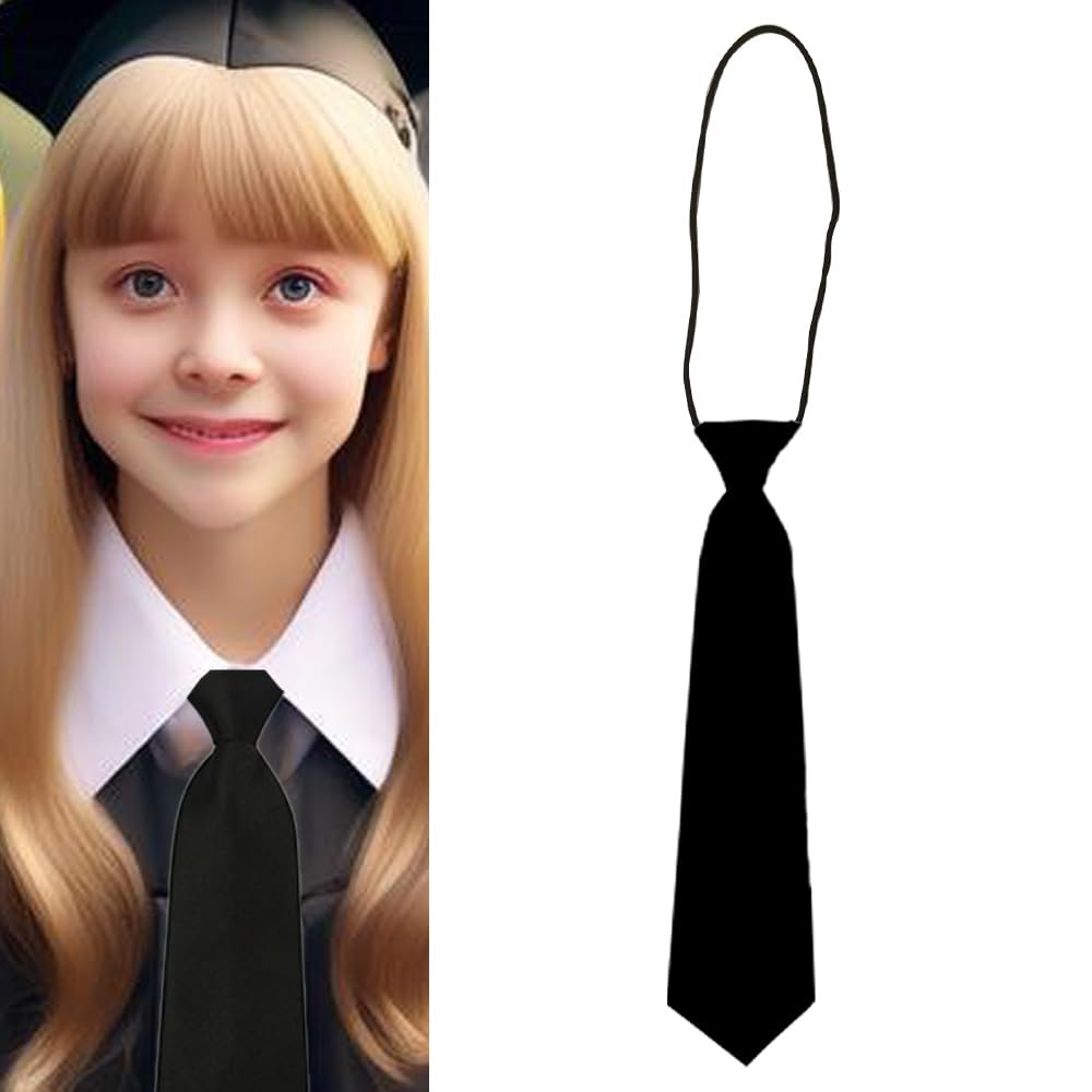 Sdopbinbin Black Zipper Ties for Boys Kids, Necktie for Teen Boys Girls, School Uniform Neckties, Wedding Party, Adjustable, 4-14 Years