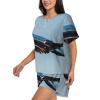 YQxwJL Flying Airplane Print Womens Summer Pajama Sets Sleepwear Ladies Short Sleeve Nightwear Pjs Lounge With Pockets Black view 2