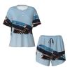 YQxwJL Flying Airplane Print Womens Summer Pajama Sets Sleepwear Ladies Short Sleeve Nightwear Pjs Lounge With Pockets Black view 4