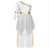 Yhong Women Praise Dance Outfits One Shoulder Flared Sleeve Worship Dance Dress Wide-Leg Pants 2 Piece Outfit White X-Large view 1