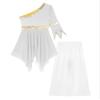 Yhong Women Praise Dance Outfits One Shoulder Flared Sleeve Worship Dance Dress Wide-Leg Pants 2 Piece Outfit White X-Large view 4