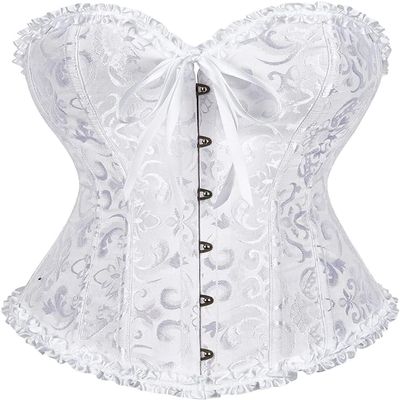 ADELCE Women's Lace Up Corset Boned Floral Overbust Shapewear Lingerie Bustier Bodyshaper Top White S