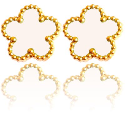 14K Gold Four Leaf Clover Stud Earrings for Women Lucky Flower Jewelry (White-14K Gold)