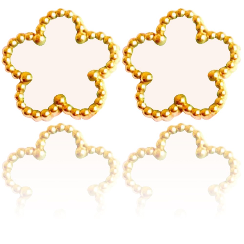 14K Gold Four Leaf Clover Stud Earrings for Women Lucky Flower Jewelry (White-14K Gold)