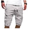 Ctreela Men's Drawstring Cargo Shorts Summer Casual Bermuda Shorts with Pocket Plus Size Outdoor Short Sweatpants S-5XL White view 2