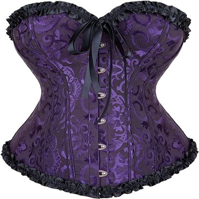 ADELCE Women's Lace Up Corset Boned Floral Overbust Shapewear Lingerie Bustier Bodyshaper Top Purple S