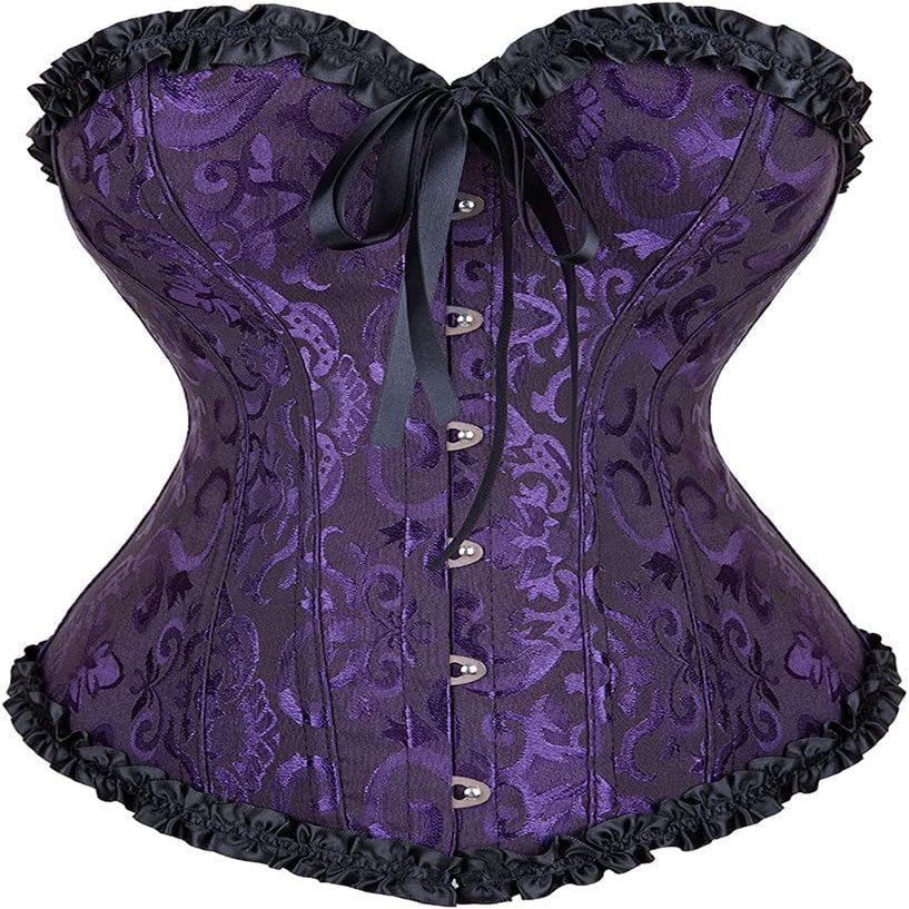 ADELCE Women's Lace Up Corset Boned Floral Overbust Shapewear Lingerie Bustier Bodyshaper Top Purple S