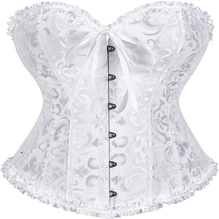 ADELCE Women's Lace Up Corset Boned Floral Overbust Shapewear Lingerie Bustier Bodyshaper Top White 6XL