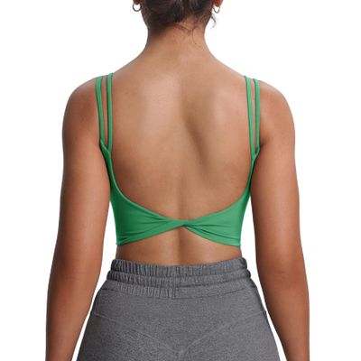 Aoxjox Women's Workout Sports Bras Fitness Yoga Crop Tank Metamorph Twist Back Cami (Bottle Green, X-Large)