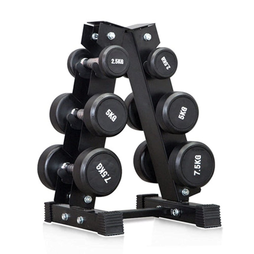 FENOKD Dumbbell Rack Weight Rack, Steel Tripod Collapsible Load-Bearing 200Kg Not Loose 3/6 Layer Suitable For Home Gym, 2 Sizes (Black 42X42.5X54Cm)