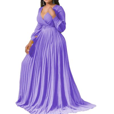 NineFit Basics Women's Chiffon Formal Dresses V Neck Wrap Flared Pleated Midi Dress Cocktail Dresses A-Line Swing Wedding Guest Dress (Medium,Purple)