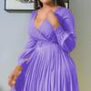 NineFit Basics Women's Chiffon Formal Dresses V Neck Wrap Flared Pleated Midi Dress Cocktail Dresses A-Line Swing Wedding Guest Dress (Medium,Purple) view 2