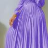 NineFit Basics Women's Chiffon Formal Dresses V Neck Wrap Flared Pleated Midi Dress Cocktail Dresses A-Line Swing Wedding Guest Dress (Medium,Purple) view 3