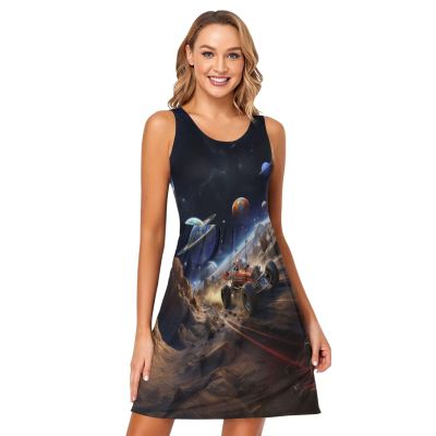 ALAZA Planet Space Solar System Women Summer Dresses Casual Sleeveless Sundress with Pockets Tank Dress S Multicoloured