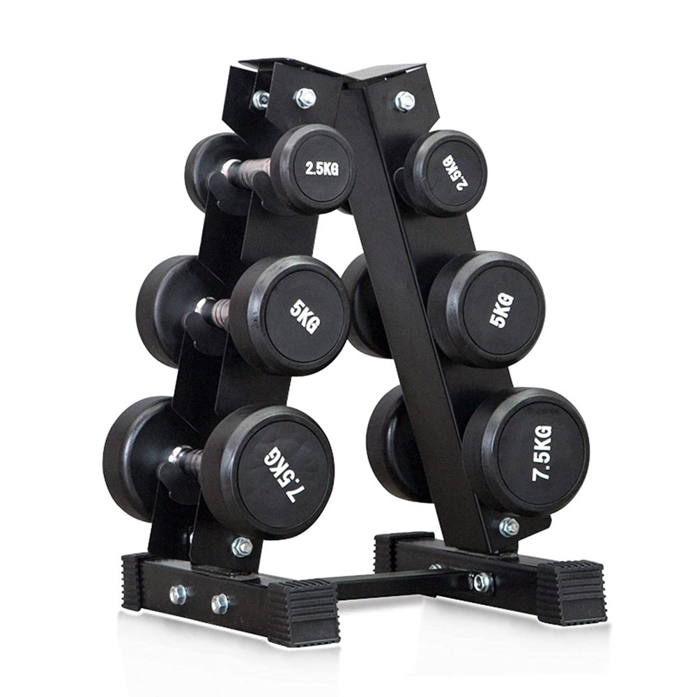 FENOKD Dumbbell Rack,Collapsible 3/6 Tier Tree Shape Dumbbell Rack Storage Load-Bearing 200Kg For Home Gym Workout, Dumbell Rack Only (Black 42X42.5X54Cm)