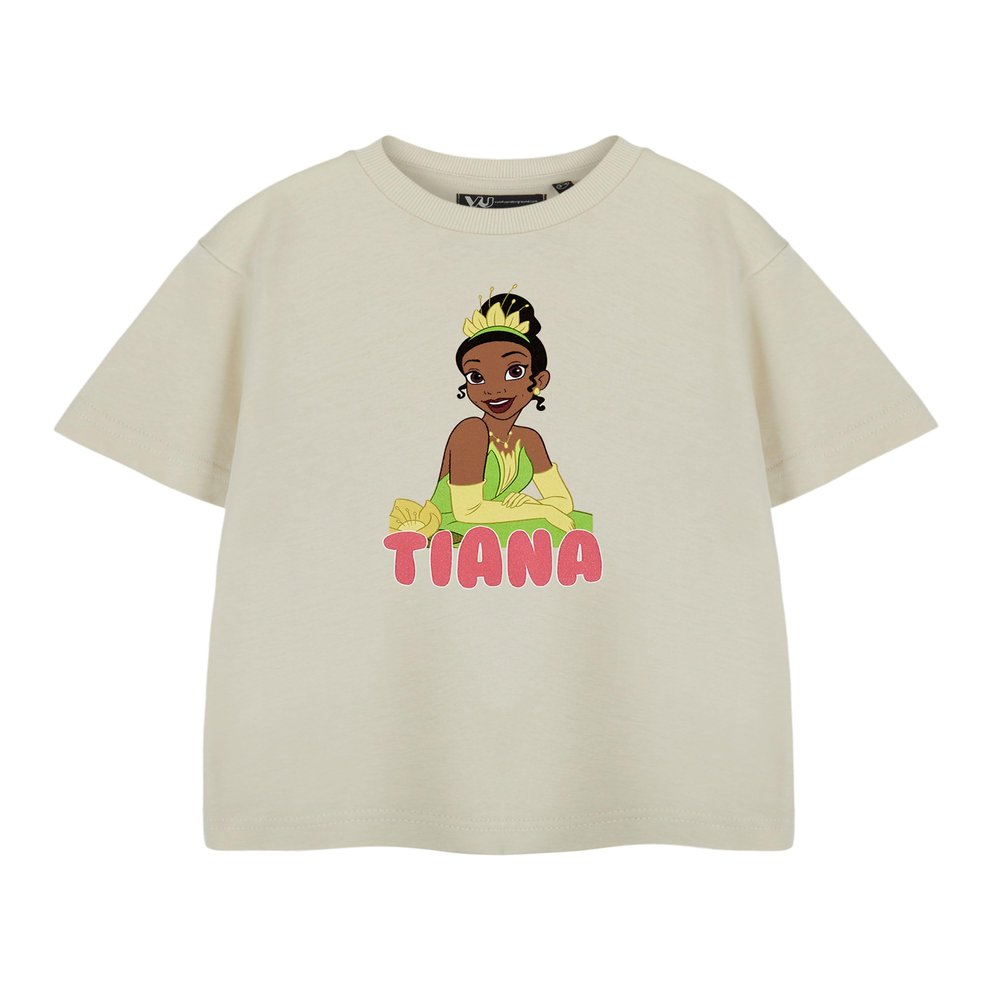 Disney Princess Tiana Girls Oatmeal Short Sleeve Graphic Tee | Kids T-Shirt with Official Merchandise Design