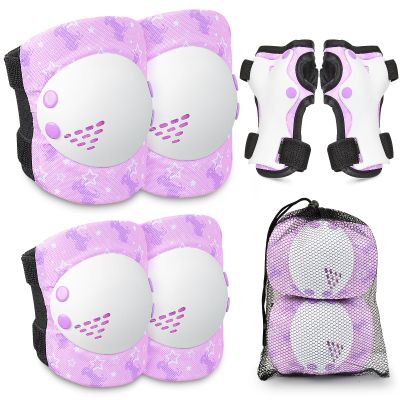 AuSletie Knee Pads for Kids Girls Protective Gear Set Adjustable Knee Pads and Elbow Pads Set with Wrist Guard for Girls Kids Toddler Roller Skates Bike Cycling Skateboard Scooter (Purple Unicorn)