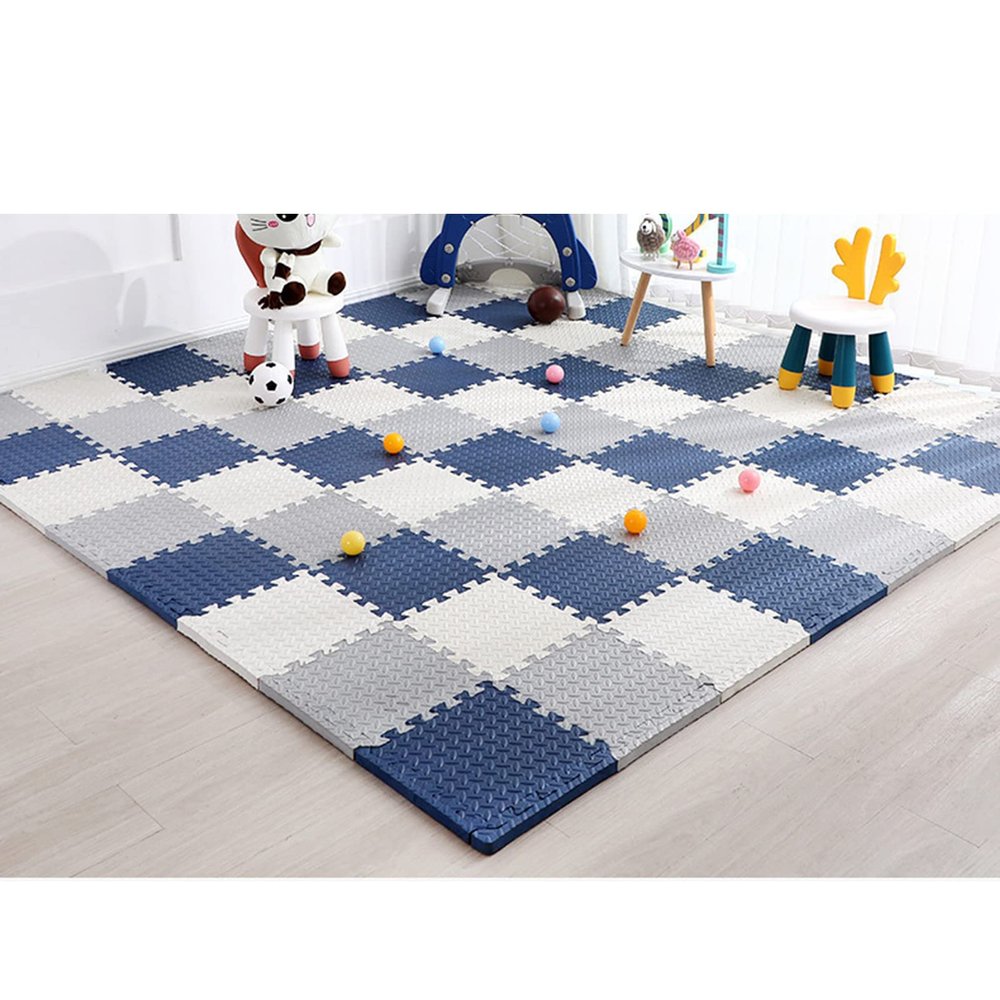 XSMYdpUS 12Pcs Interlocking Carpet Foam Mats,Puzzle Mat with Border,Soft Thicken Area Rugs Floor Carpet Tiles,Exercise Play Mat for Play Room Bedroom and Gym,12X12inch,CP 1,1/2"" Thick
