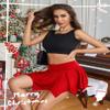 Avidlove Women Mini Skirt Flowy Pleated Skirt Casual Ruffles Beach Short Skirt Red Large view 3