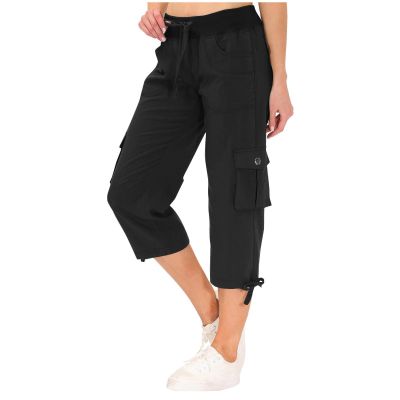 2024 Women Cargo Capris Summer Casual Drawstring Capris Pants with Pockets Wide Leg Cropped Pants Outdoor Hiking Pants