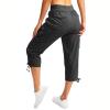 2024 Women Cargo Capris Summer Casual Drawstring Capris Pants with Pockets Wide Leg Cropped Pants Outdoor Hiking Pants view 3