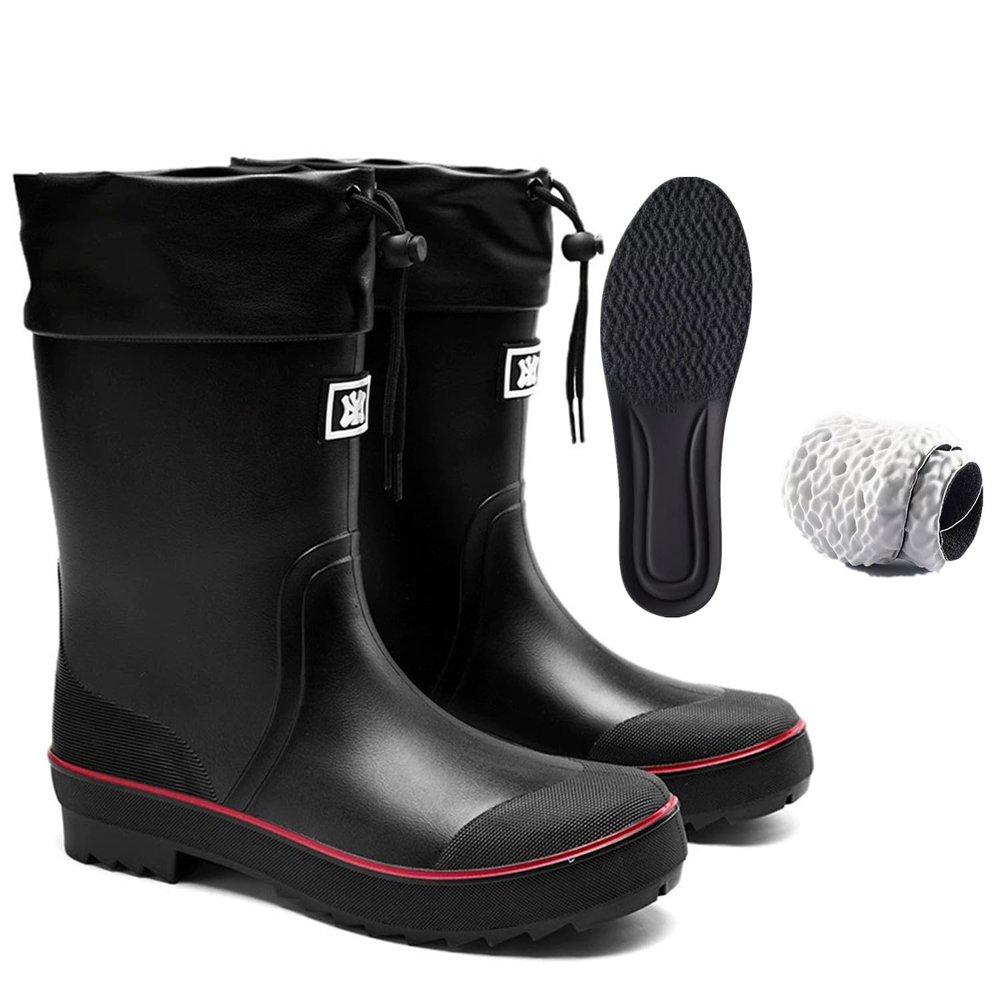 E KAINI Mens Rain Boots Water boots Waterproof PVC Rubber Boots Outdoor Mud Boots,Comfort Lightweight Mid-Calf Gardening Fishing Shoes for Yard Farm Work