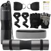 Barbell Pad Set,10 Pcs Barbell pads For Hip Thrust Squat & Lunges Support,With 2 Workout Ankle Straps, 2 Workout Gloves, 2 Gym Straps Weight Lifting, Resistance Bands,Olympic Bar Pad,Carry Bag (Black, Medium-Gloves)