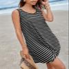 CUPSHE Women Swimsuit Coverup Waffle Knit Sleeveless Knit Summer Tank Dress for Swimwear Black White Stripe L view 3