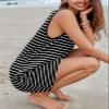 CUPSHE Women Swimsuit Coverup Waffle Knit Sleeveless Knit Summer Tank Dress for Swimwear Black White Stripe L view 4