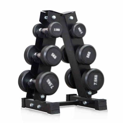 FENOKD Dumbbell Rack Weight Rack, 3 Tier Tree Stand Tower Type Steel Vertical Multi-Layer Manual Weightlifting Dumbbell Rack Storage (Black 42.5X42X58.5Cm)