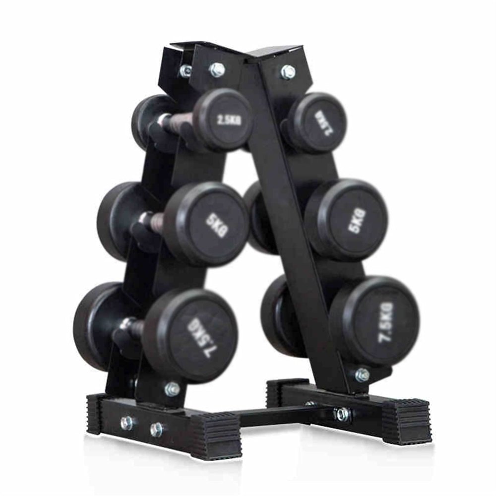 FENOKD Dumbbell Rack Weight Rack, 3 Tier Tree Stand Tower Type Steel Vertical Multi-Layer Manual Weightlifting Dumbbell Rack Storage (Black 42.5X42X58.5Cm)