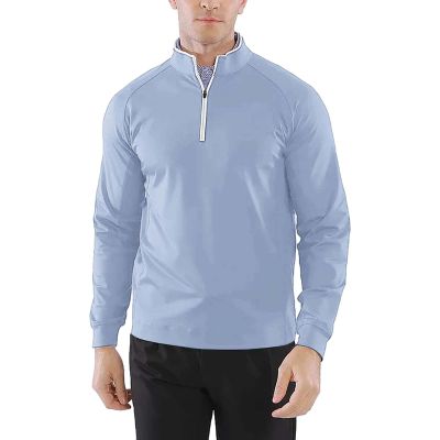 xoxingysm Mens 1/4 Zipper Pullover Sweatshirts Long Sleeve Stand Collar Solid Casual Tops Spring Fall Outdoor Fishing Shirts Light Blue