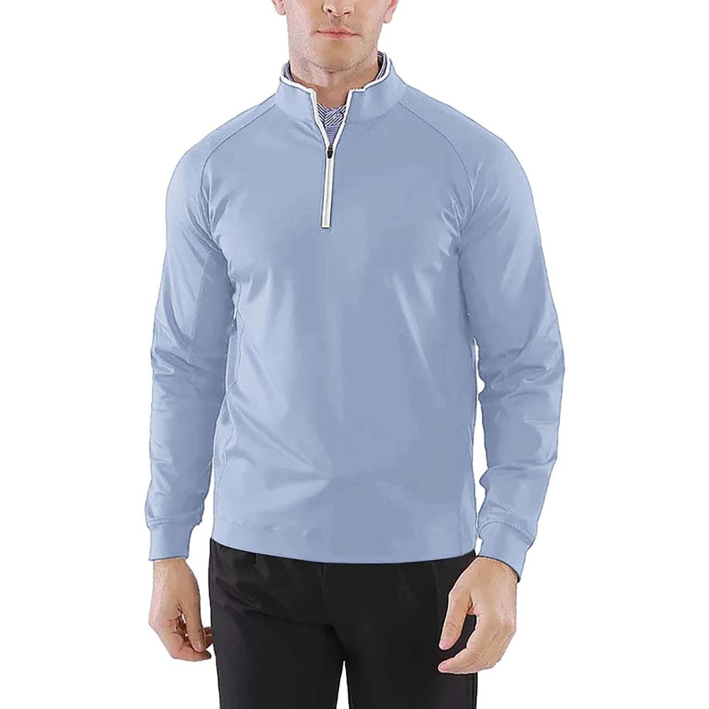 xoxingysm Mens 1/4 Zipper Pullover Sweatshirts Long Sleeve Stand Collar Solid Casual Tops Spring Fall Outdoor Fishing Shirts Light Blue