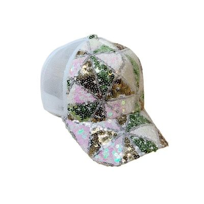 ZIIVIEVS New Spring/Summer Sky Hat Children's Leisure Korean Edition Net Hat Thin Duck Tongue Hat Sequin Baseball Hat(White)