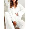 Udeniy Womens Winter Pajama Sets Fall Casual 2 Piece Loungewear Long Sleeve Oversize Button Front Pullover Wide Leg Pants Com view 2