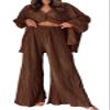 Udeniy Womens Winter Pajama Sets Fall Casual 2 Piece Loungewear Long Sleeve Oversize Button Front Pullover Wide Leg Pants Com view 1
