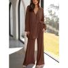 Udeniy Womens Winter Pajama Sets Fall Casual 2 Piece Loungewear Long Sleeve Oversize Button Front Pullover Wide Leg Pants Com view 2