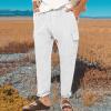 Cargo Pants for Men Slim fit Elastic Waist Tapered Pants Casual Drawstring Ankle Pants Comfy Trendy Summer Trousers White view 2
