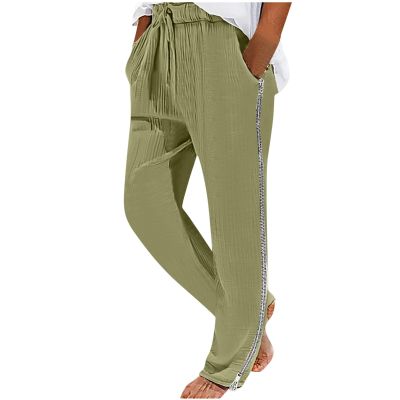 Men Linen Pants Loose Side Zipper Pants Casual Drawstring Tapered Pants Elastic Waist Lightweight Summer Lounge Pants Green